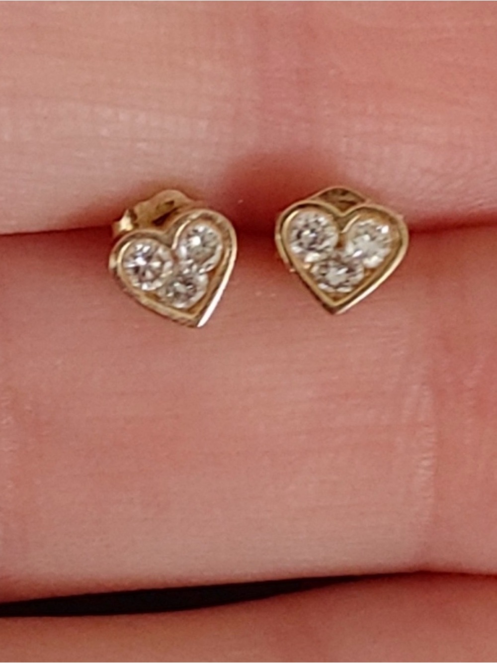 Gold Heart Stud Earrings with Crystal Accents - Gold
